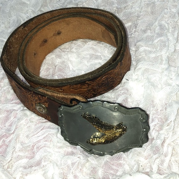 Vintage brown leather Belt with Eagle Buckle- preloved but lots of life left - Picture 1 of 8